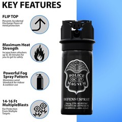Police Magnum pepper spray 2 ounce Flip Top Fogger Personal Defense Security