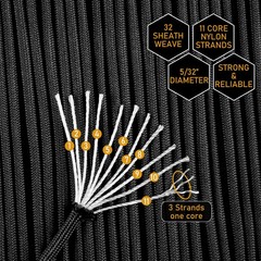 HERCULES 750lb Paracord 4mm 11 Strands Tactical Parachute Cord, 100FT, Black