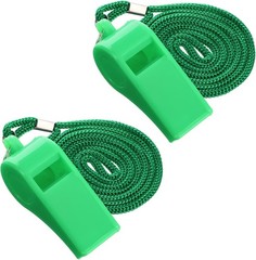 2Pcs Plastic Green Sports Whistles for Coaches with Lanyard Loud Crisp Sound
