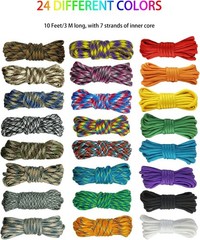 24 Colord 550 Paracord Combo Crafting Kit Survival Parachute Cord Making