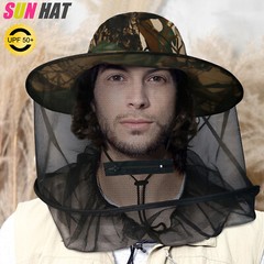 Mosquito Head Net Hat Safari Sun Bucket Hat with Net Mesh Outdoor Fishing Hiking