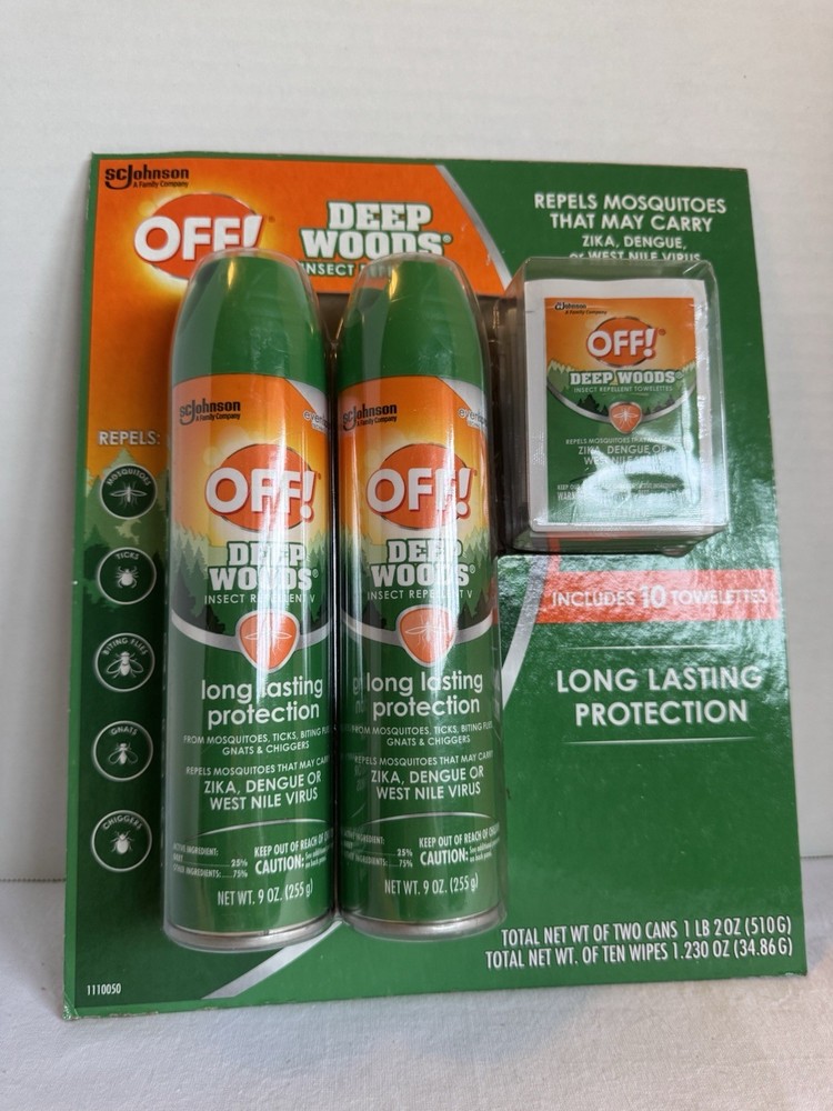 OFF Deep Woods Insect Repellent V Bug Spray 2 Cans of 9 Oz + 10 Towelettes