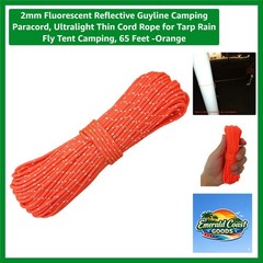 Ultralight 65ft Reflective Guyline Camping Paracord 2mm – Fluorescent Orange