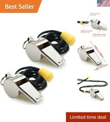 Quality Sports Whistles – 2 Pack Stainless Steel with Adjustable Lanyard