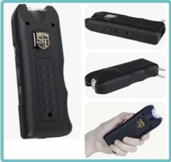 POLICE BLACK Rechargeable LED Stun Gun + Case PERSONAL ALARM WOMEN Self Defense