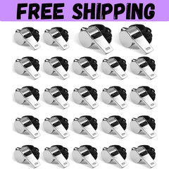 24-Pack Stainless Steel Whistles with Lanyards – Loud, Clear Sound for Coaches,