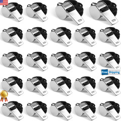 24-Pack Stainless Steel Whistles with Lanyards – Loud, Clear Sound for Coaches,