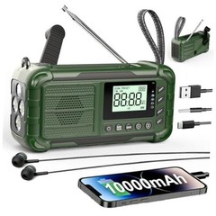 Army Green NOAA Emergency Weather Radio – Hand Crank – AM/FM – Solar Power